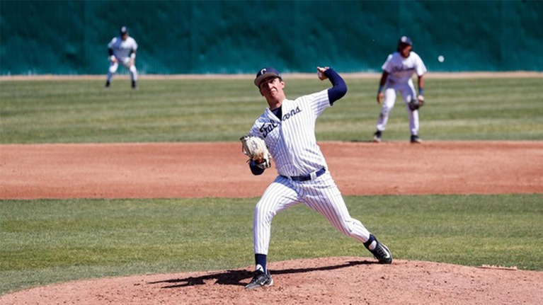 Derek Valdez was SCC Pitcher of the Year in helping Cerritos College to the SCC title. (Photo by Daryl Peterson)